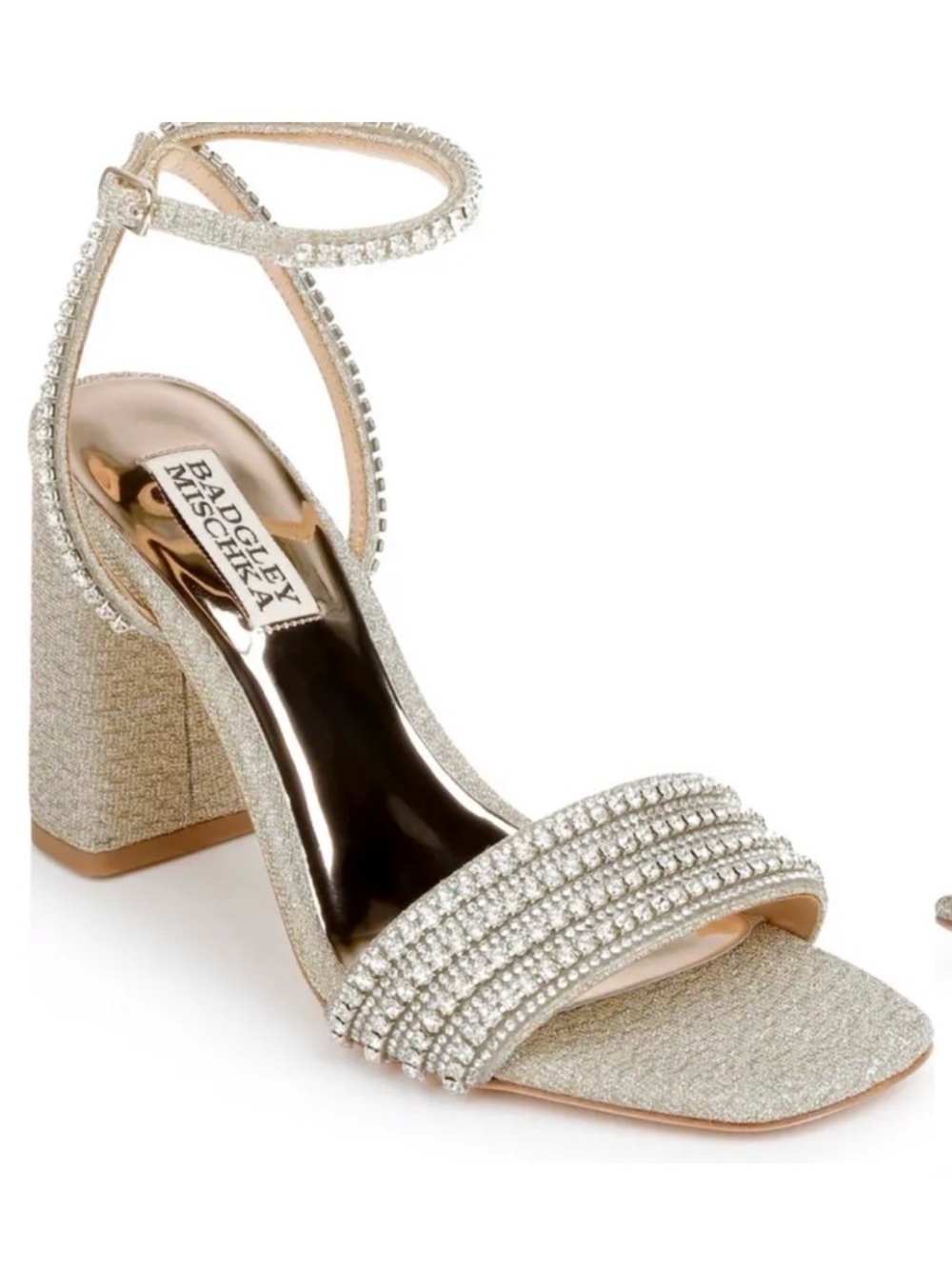 Badgley Mischka Collection Becca Crystal embellished block heels sandals size 9